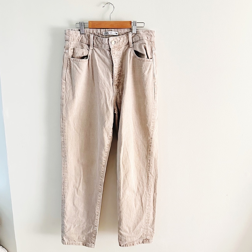Zara High Waisted Wide Leg Jeans tan shade denim size 8